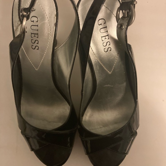 Guess Shoes - Guess Patent Leather Black Open Toe Pumps